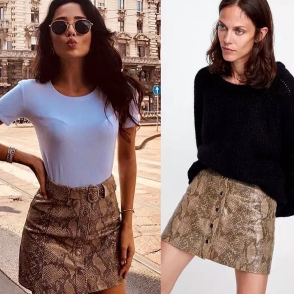 Zara NWT leather snake print mini skirt